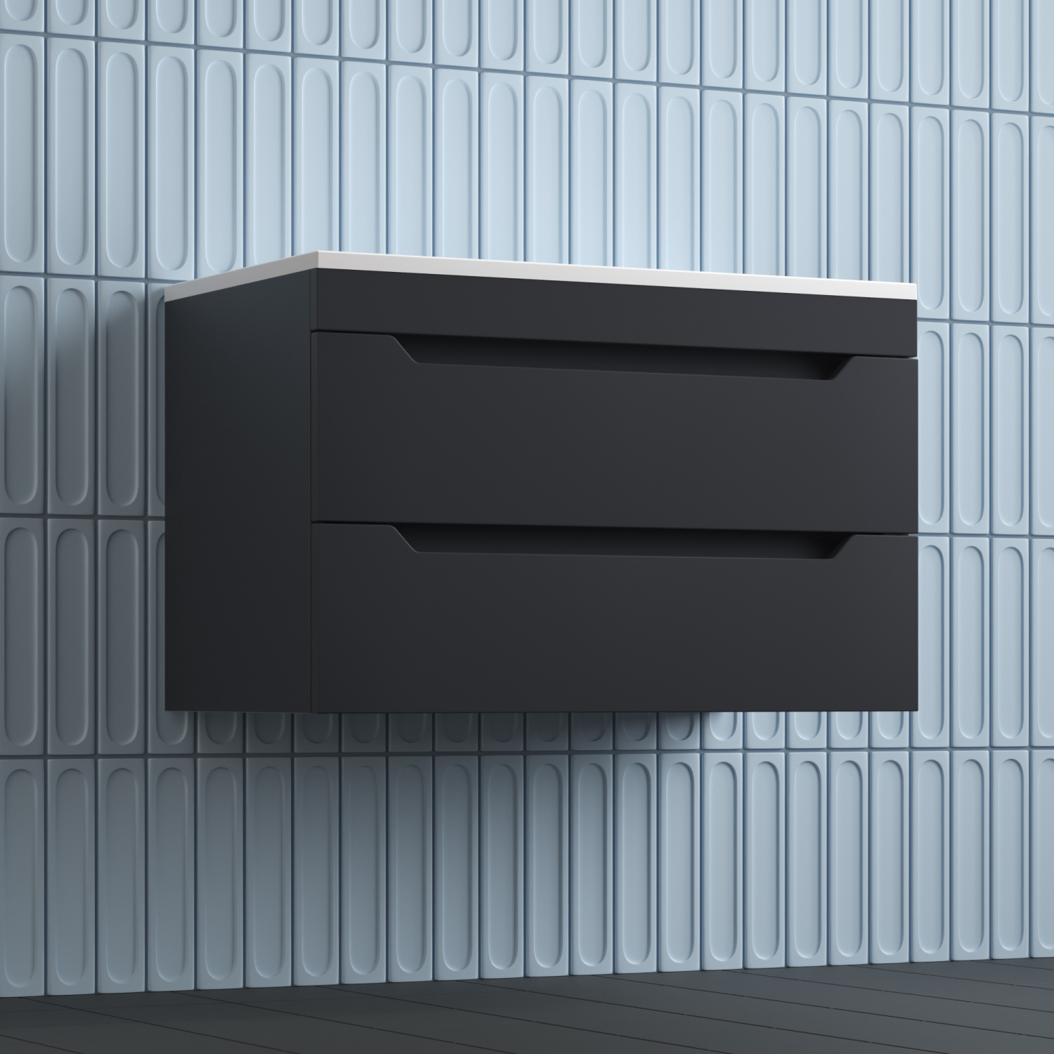 Тумба подвесная Style Line Остин 80 с раковиной Фортуна 80 серый шелк, графит