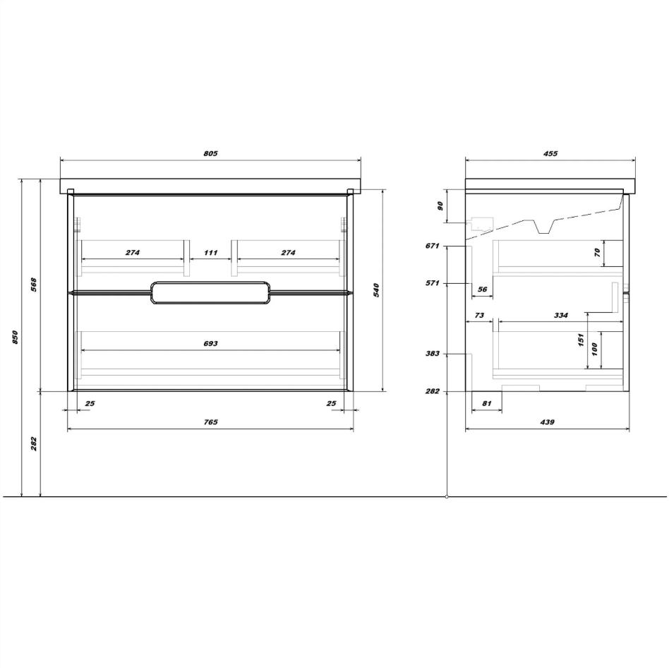 Тумба подвесная SanStar Noche 80 с раковиной Фостер 80 Графит софт