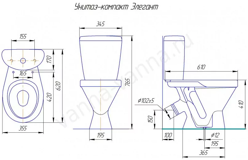 Унитаз Rosa Элегант напольный, компакт, с косым выпуском, зеленый