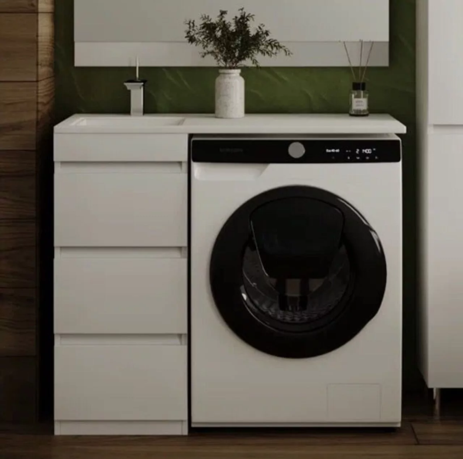 Тумба напольная Style Line Даллас 100 Люкс Plus ПВХ с раковиной Даллас 100 под стиральную машину, левая, белая