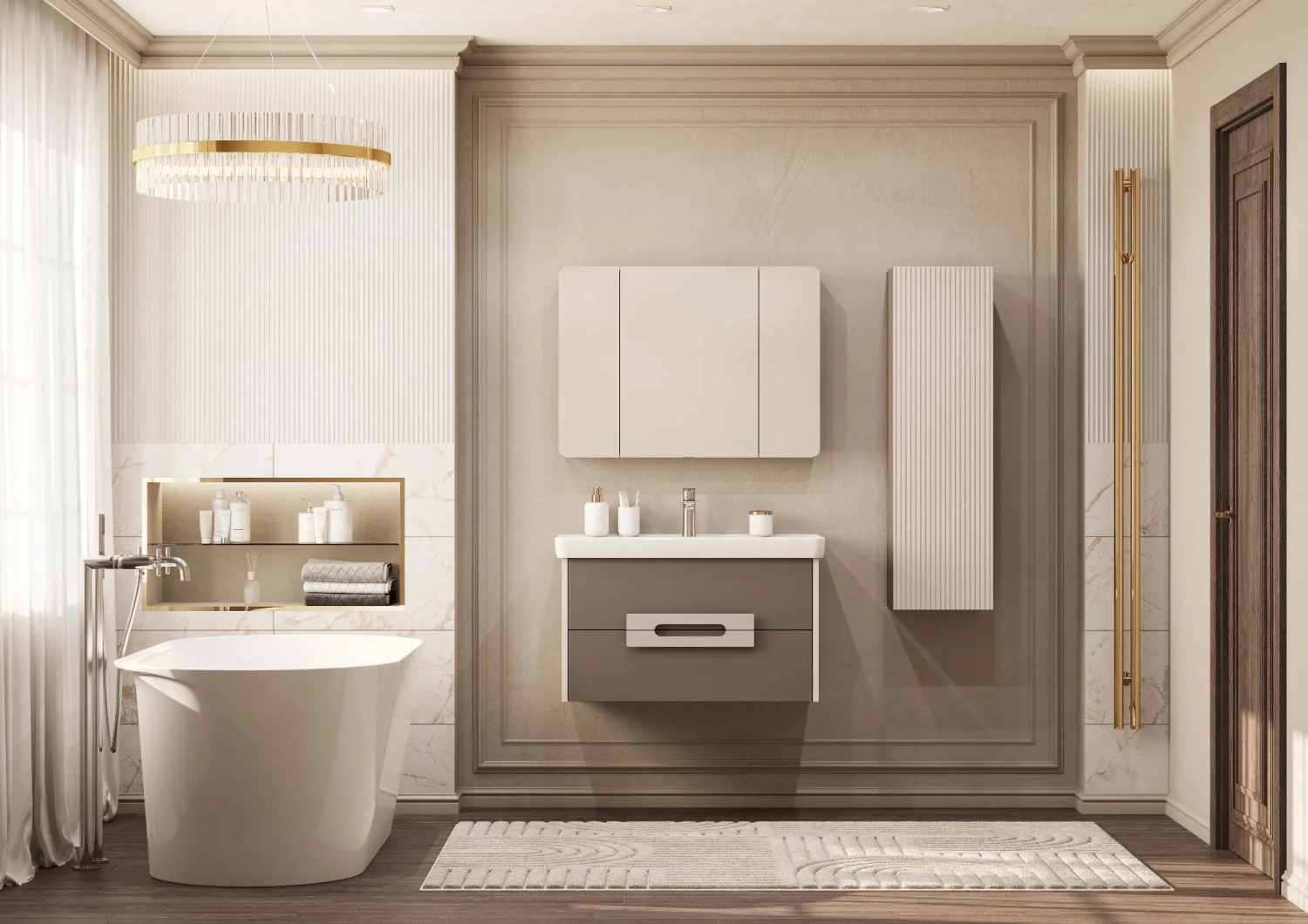 Тумба подвесная Aquaton Ар-Деко 65 с раковиной Нео 65, 2 ящика, кашемир