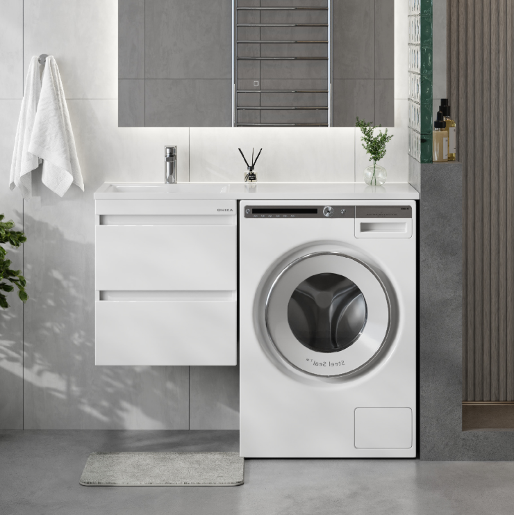 Тумба подвесная Onika Флэтон 58 с раковиной Марсал 120 под стиральную машину, L, белая