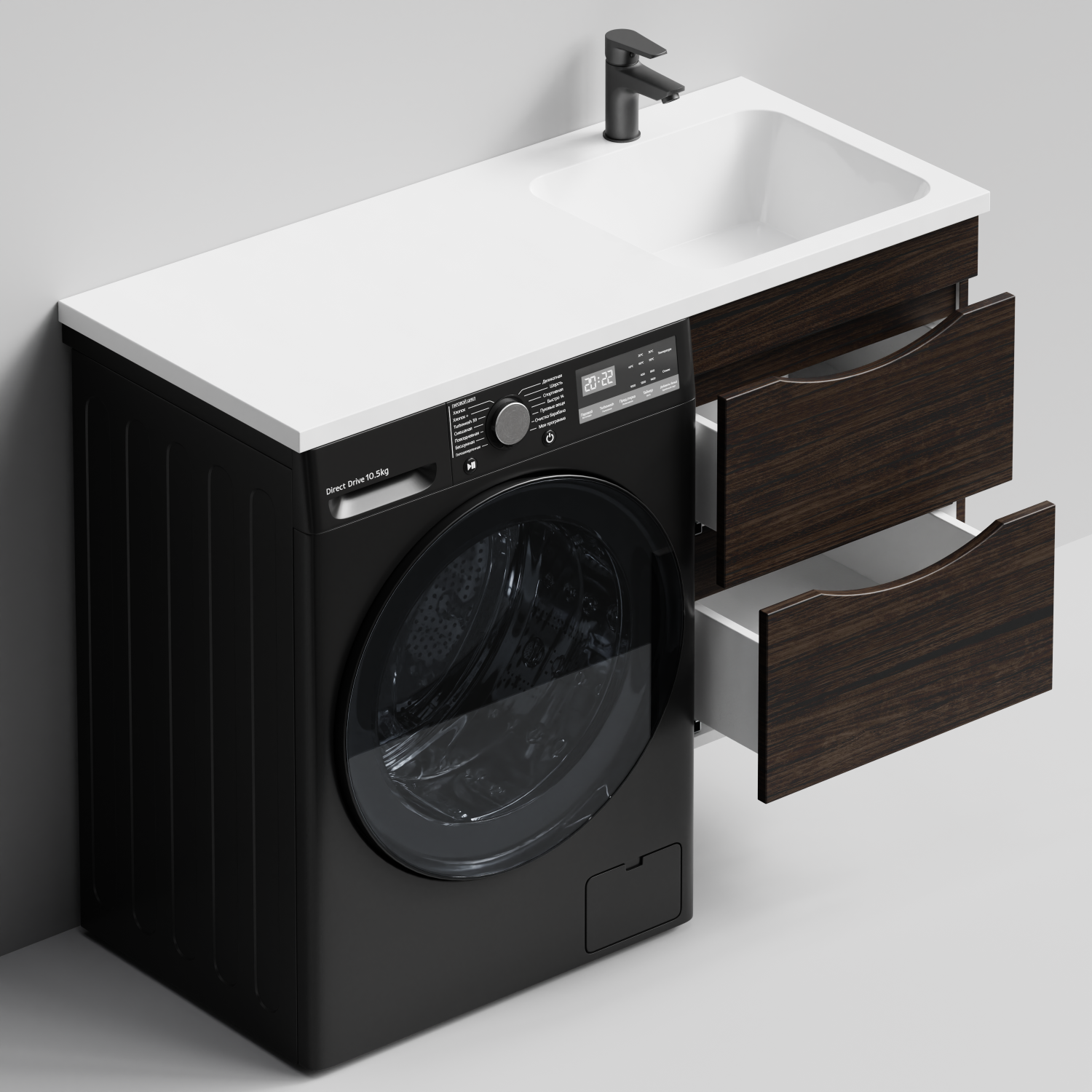 Тумба Vod-ok 48 с раковиной Смайл 110 подвесная, под стиральную машину, правая, Палисандр