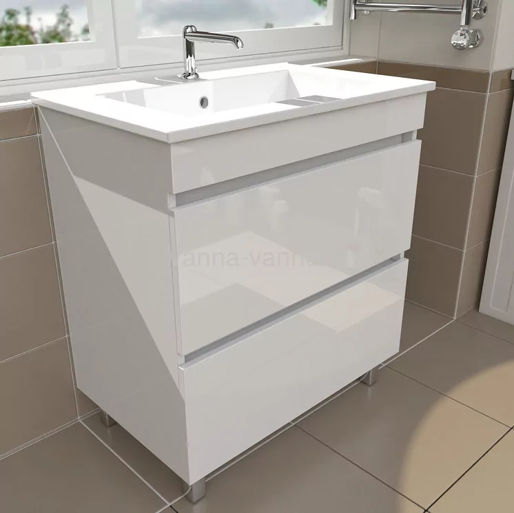 Тумба Emmy Джерси с раковиной Оскар 65 напольная, 2 ящика, белая