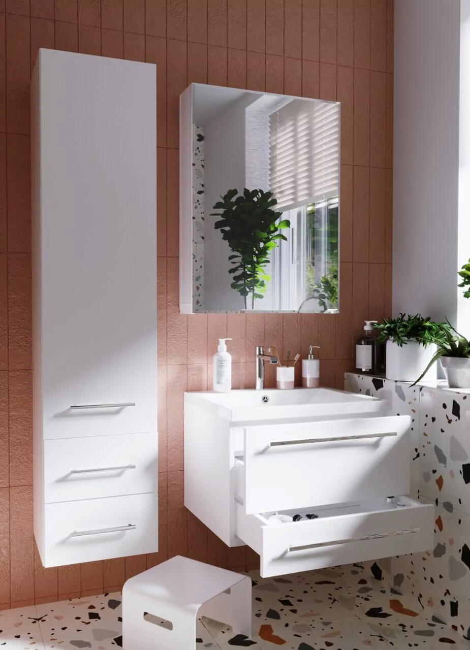 Тумба подвесная 1Marka Соната 58П с раковиной Анита 58, 2 ящика, белый