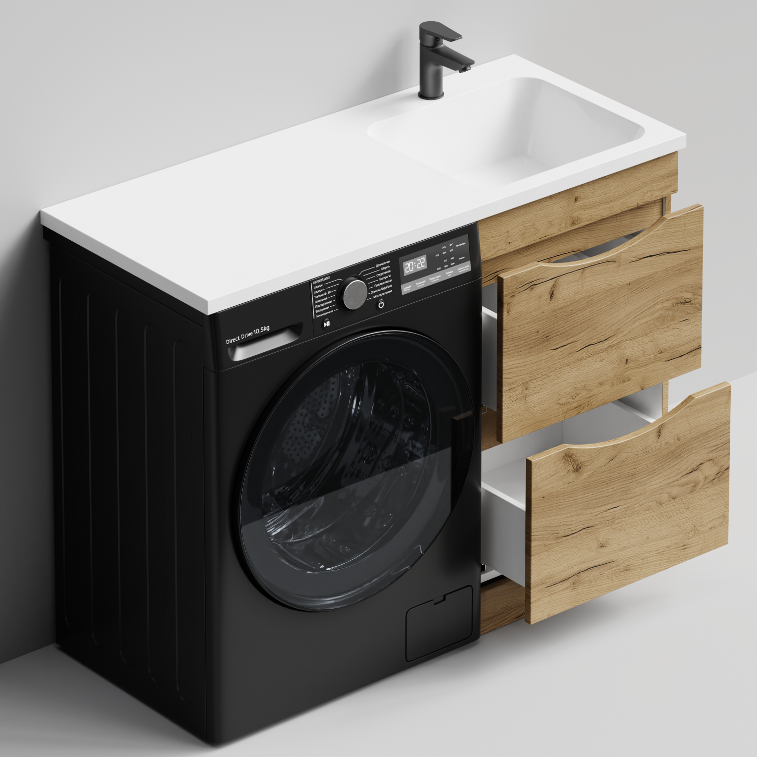 Тумба Vod-ok 48 с раковиной Смайл 110 напольная, под стиральную машину, правая, Дуб Тортуга