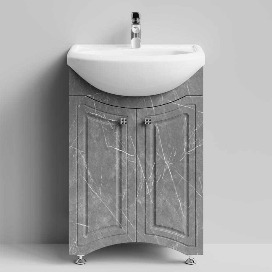 Тумба с раковиной Адам 55 напольная, Мрамор Серый софт тач