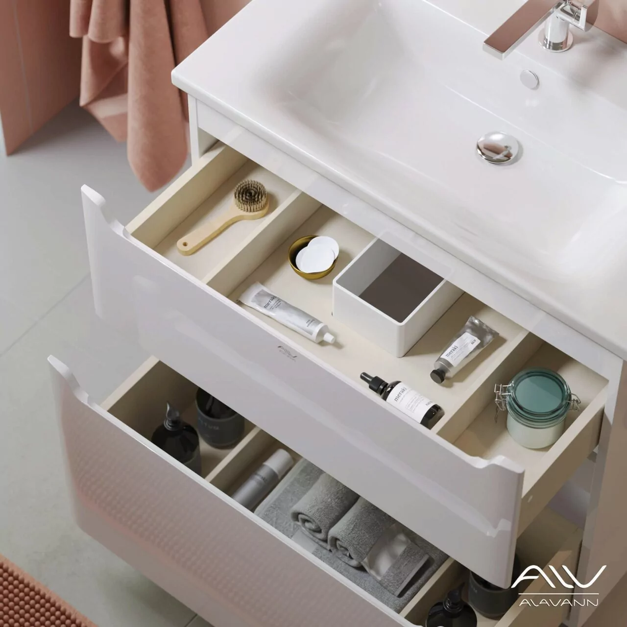 Тумба напольная Alavann Lana 80 с раковиной Q 80, белая