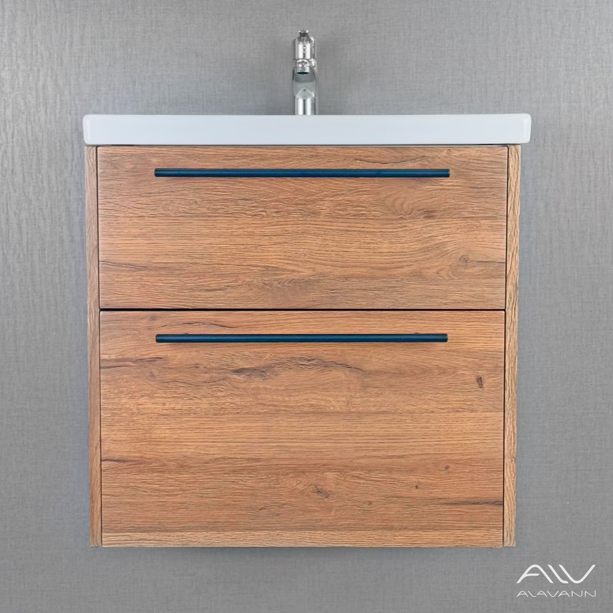 Тумба подвесная Alavann Rondo 60 с раковиной Como 60, дуб