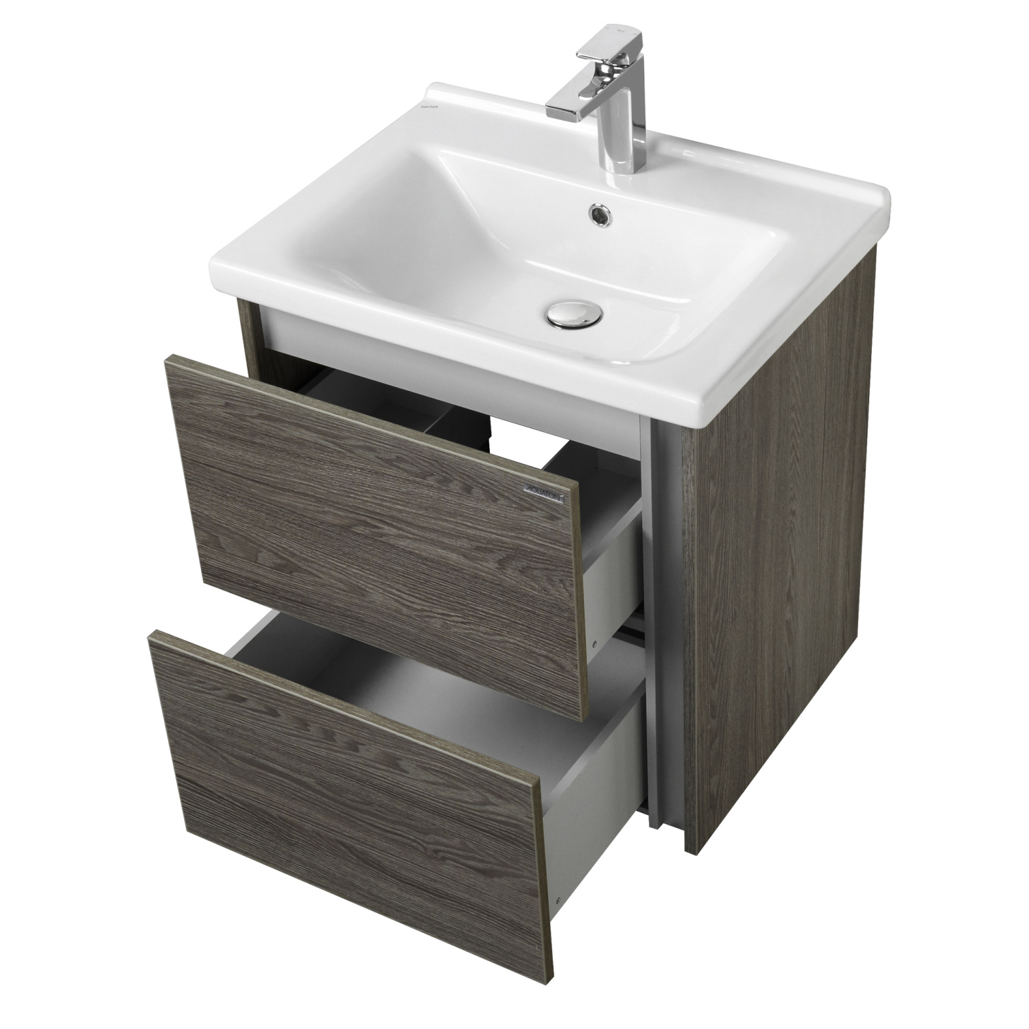 Тумба подвесная Aquaton Стоун 60 с раковиной Миранда 60, грецкий орех