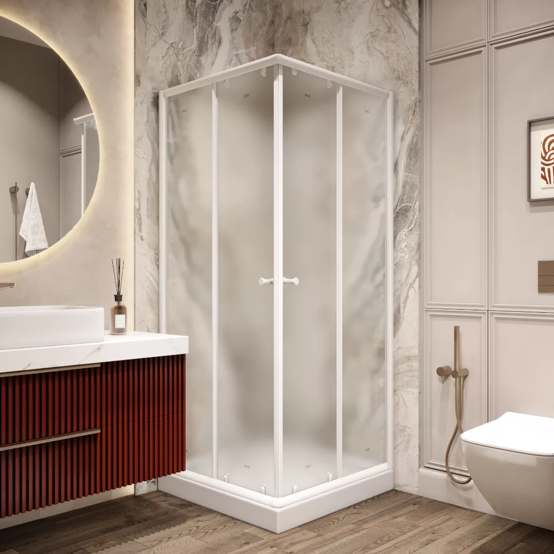 Душевой уголок Parly ZFQ81 квадратный,  80х80, с низким поддоном, матовое стекло, белый