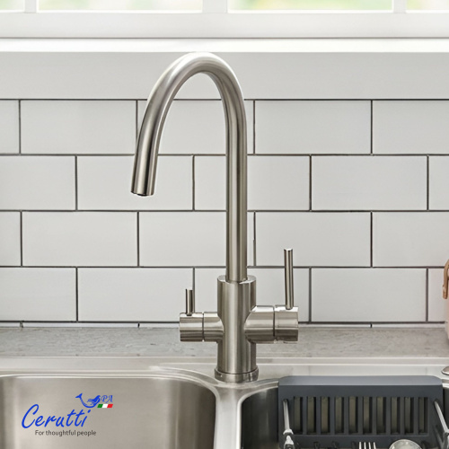 Cмеситель для кухни Ceruttispa Аниэлло BN (ANIELLO BN) из нержавеющей стали, цвет матовый никель