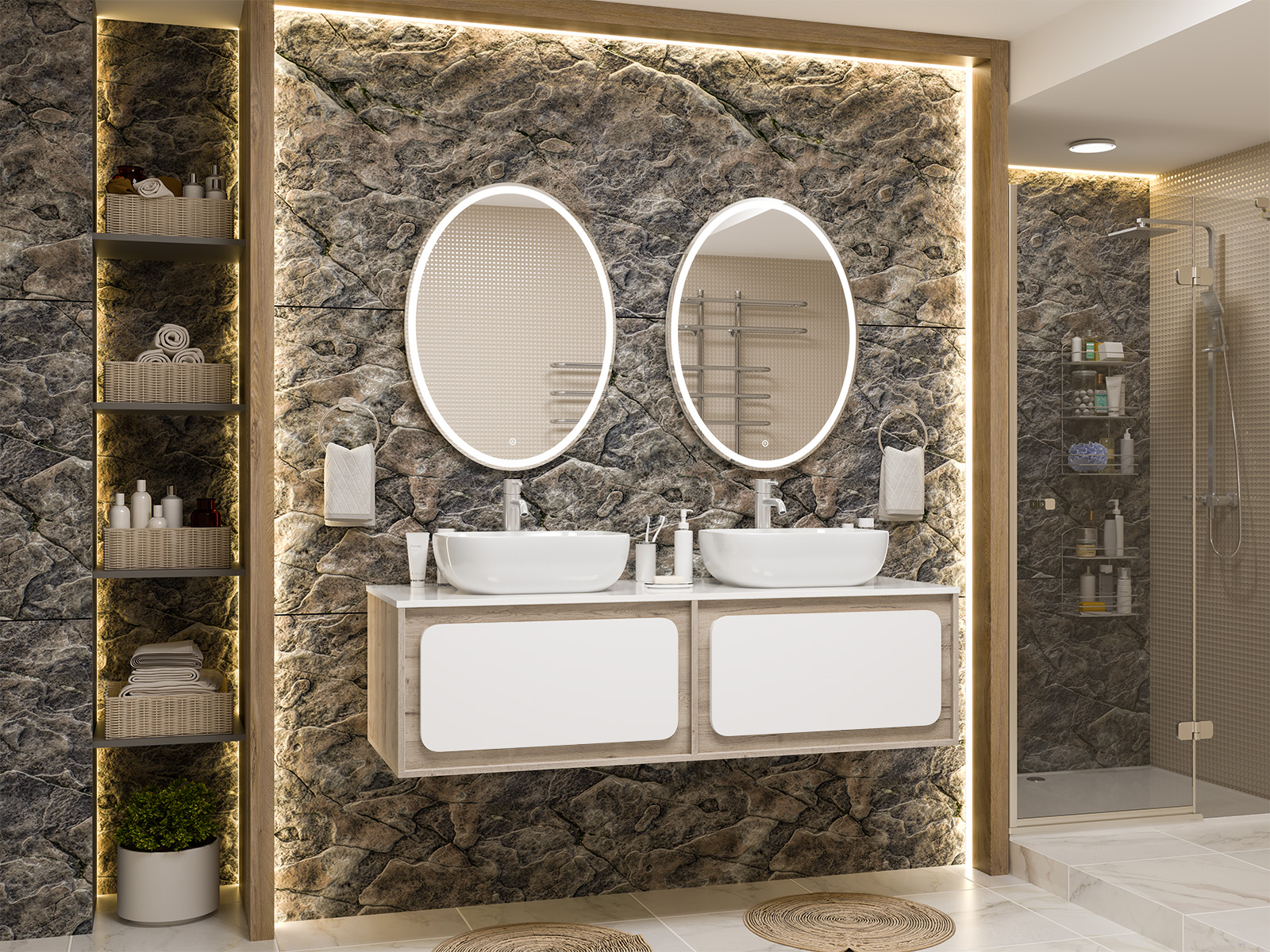 Тумба с раковиной Misty Дубль 150 подвесная, белый