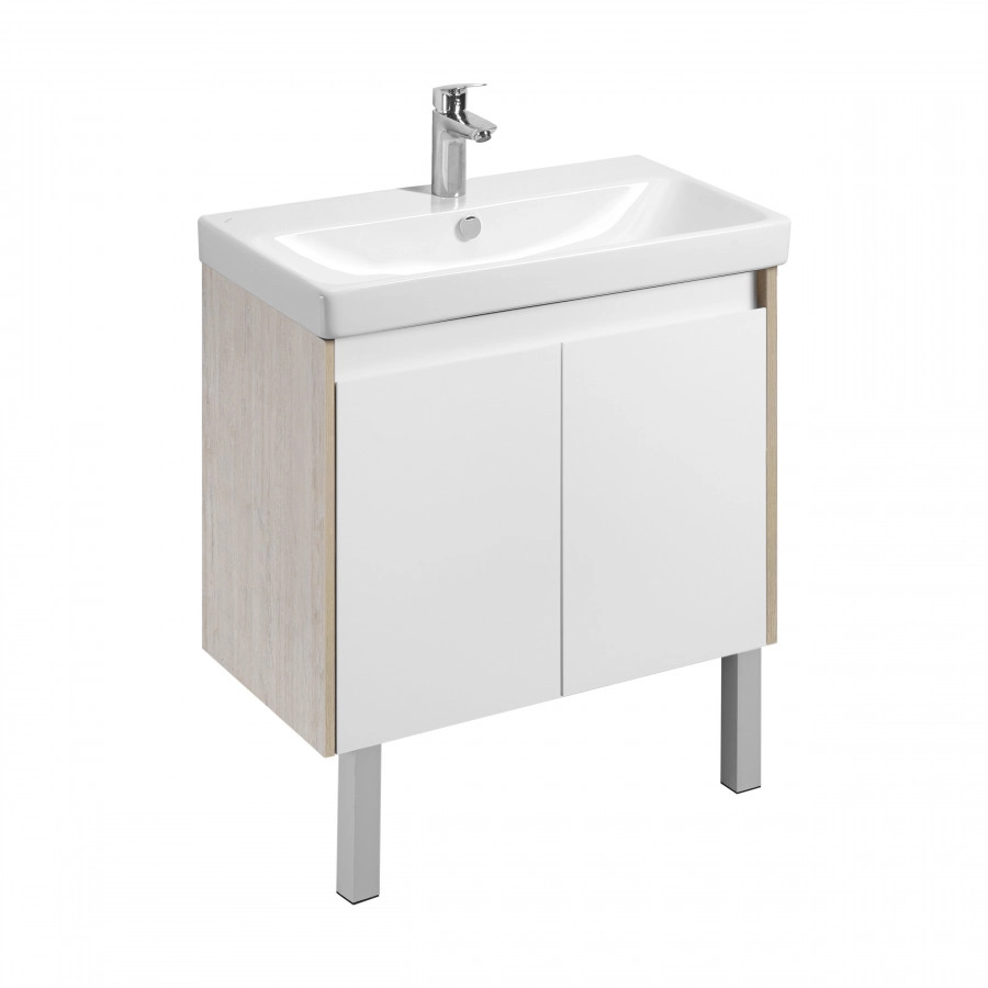 Тумба Aquaton Сканди Doors 80 с раковиной Адриана 80, 2 ящика, напольная, дуб верона