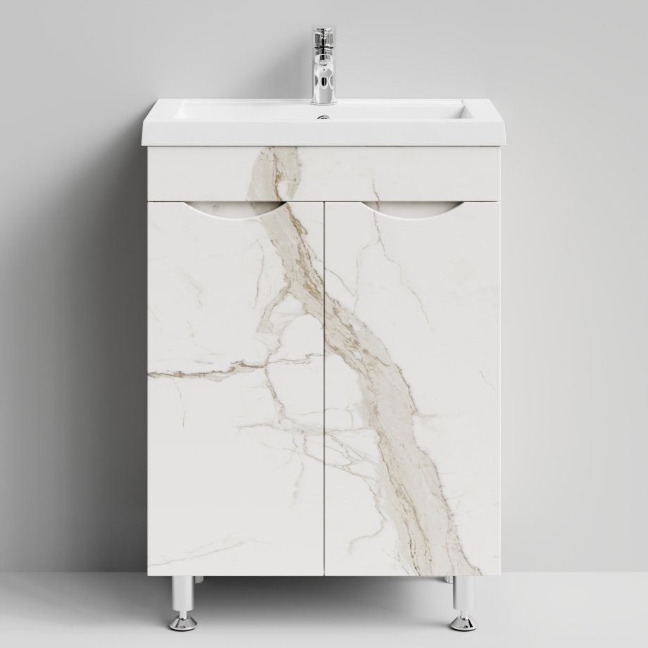 Тумба с раковиной Vod-ok Смайл 58 напольная, Мрамор Белый натур милк