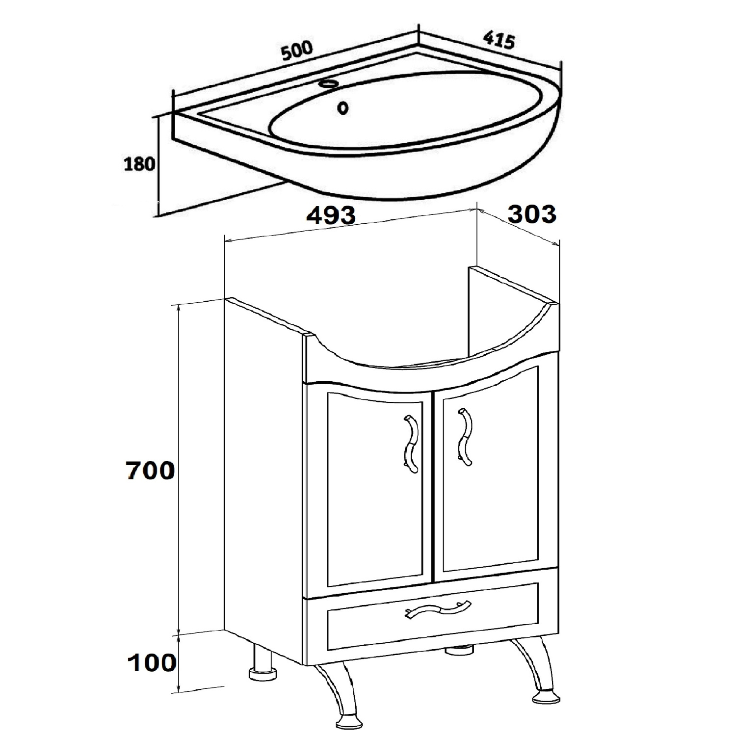 Тумба напольная Runo Севилья 50 с раковиной Уют 50, белый