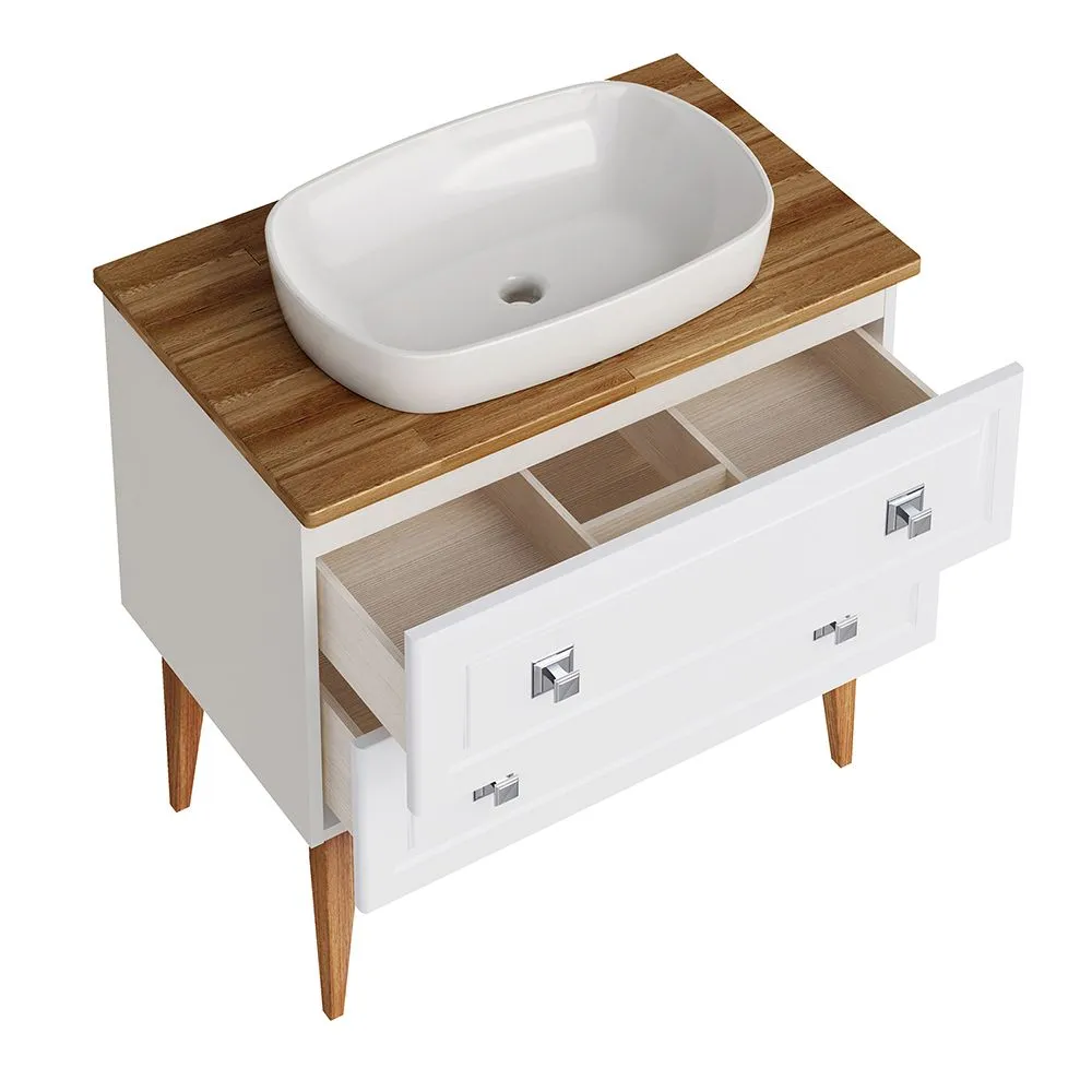 Тумба с раковиной Asb-Woodline Каталина 80 напольная, белый