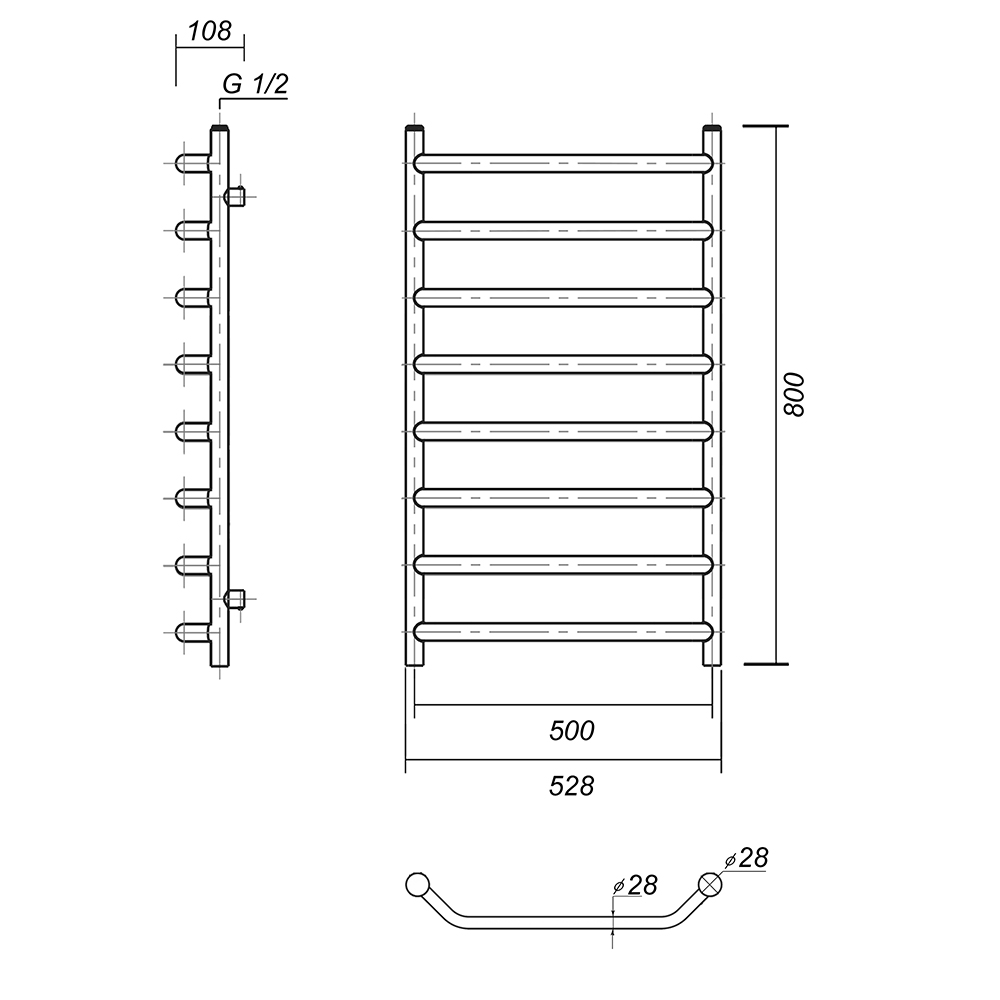 Полотенцесушитель водяной Domoterm Лаура Плюс П8 500x800 АБР античная бронза