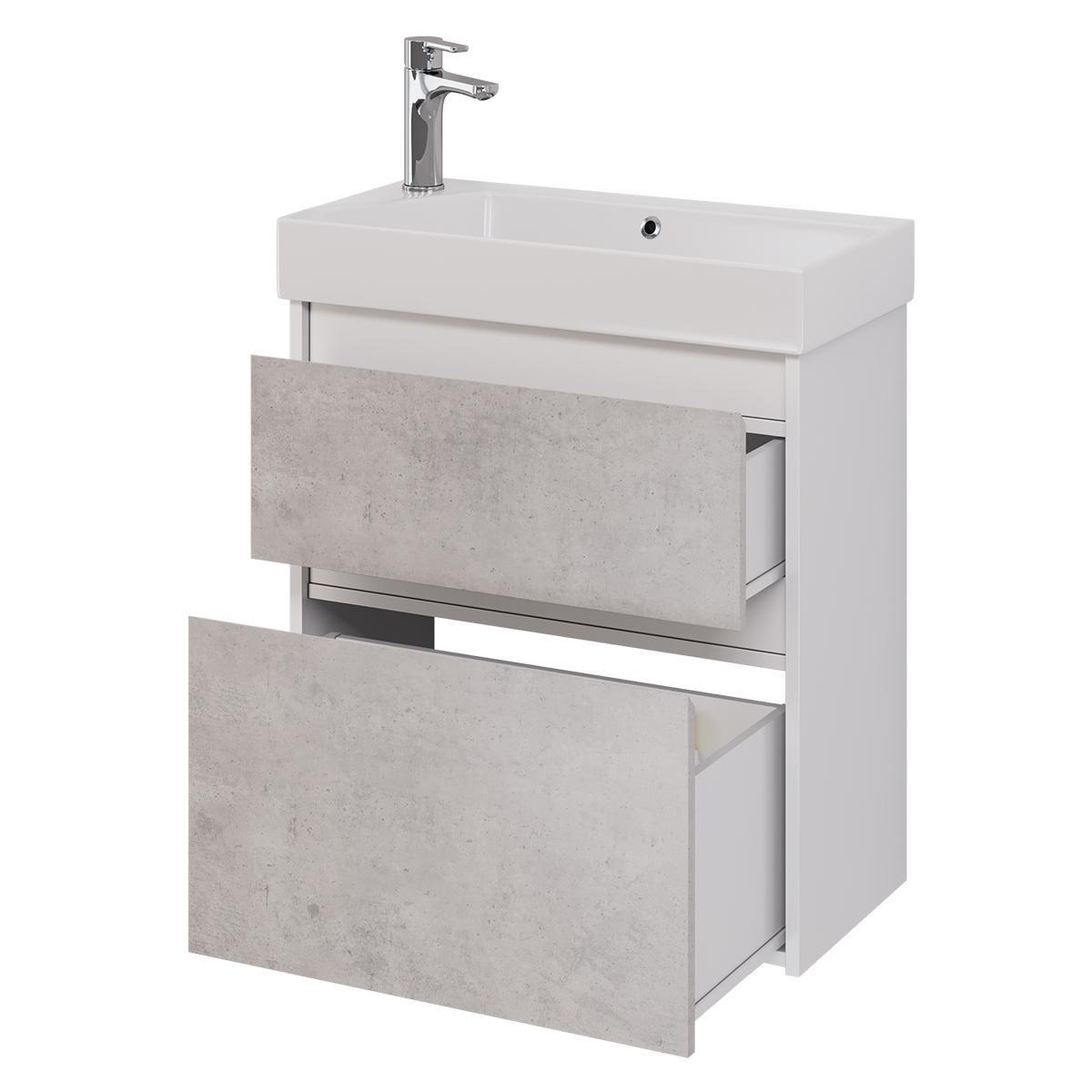 Тумба с раковиной подвесная Dreja Slim 65 см, белый/бетон