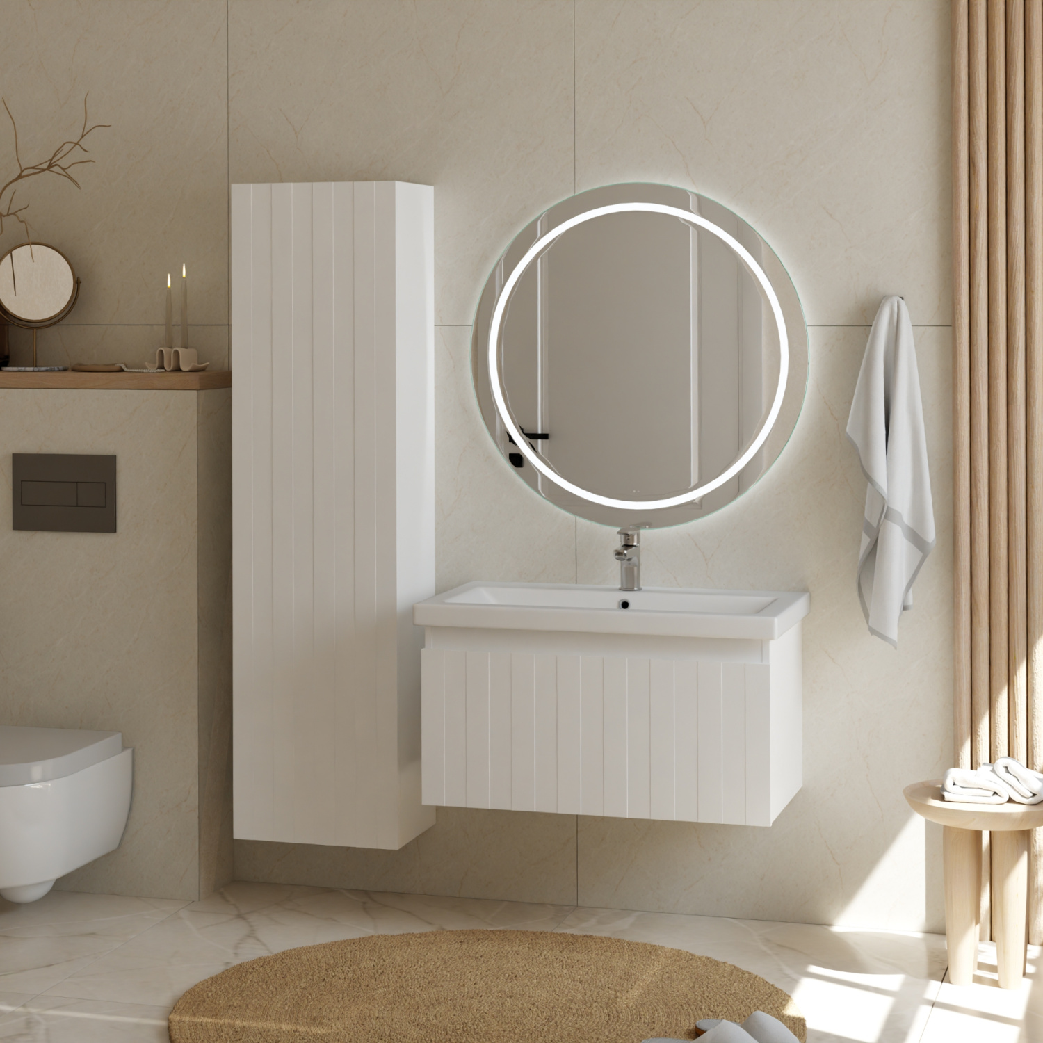 Тумба подвесная Vigo Finlay 800-0-1 с раковиной Como 80, 1 ящик, белый