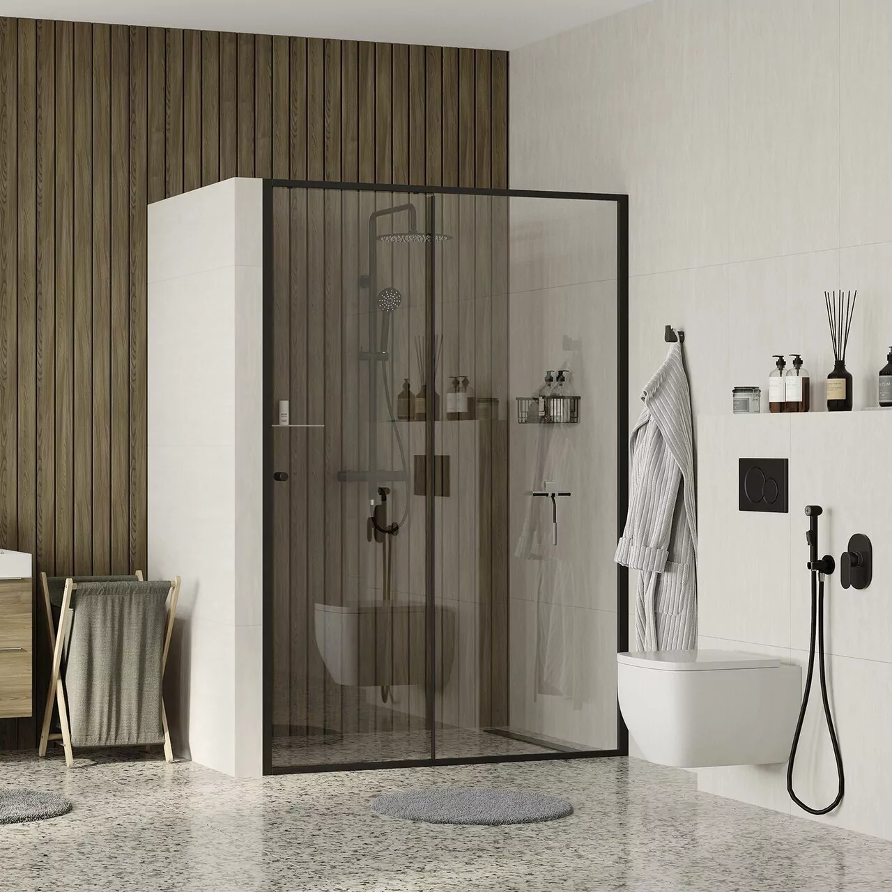 Душевая дверь WasserKraft Dill 61S12 100 в нишу, раздвижная, прозрачное стекло, черный