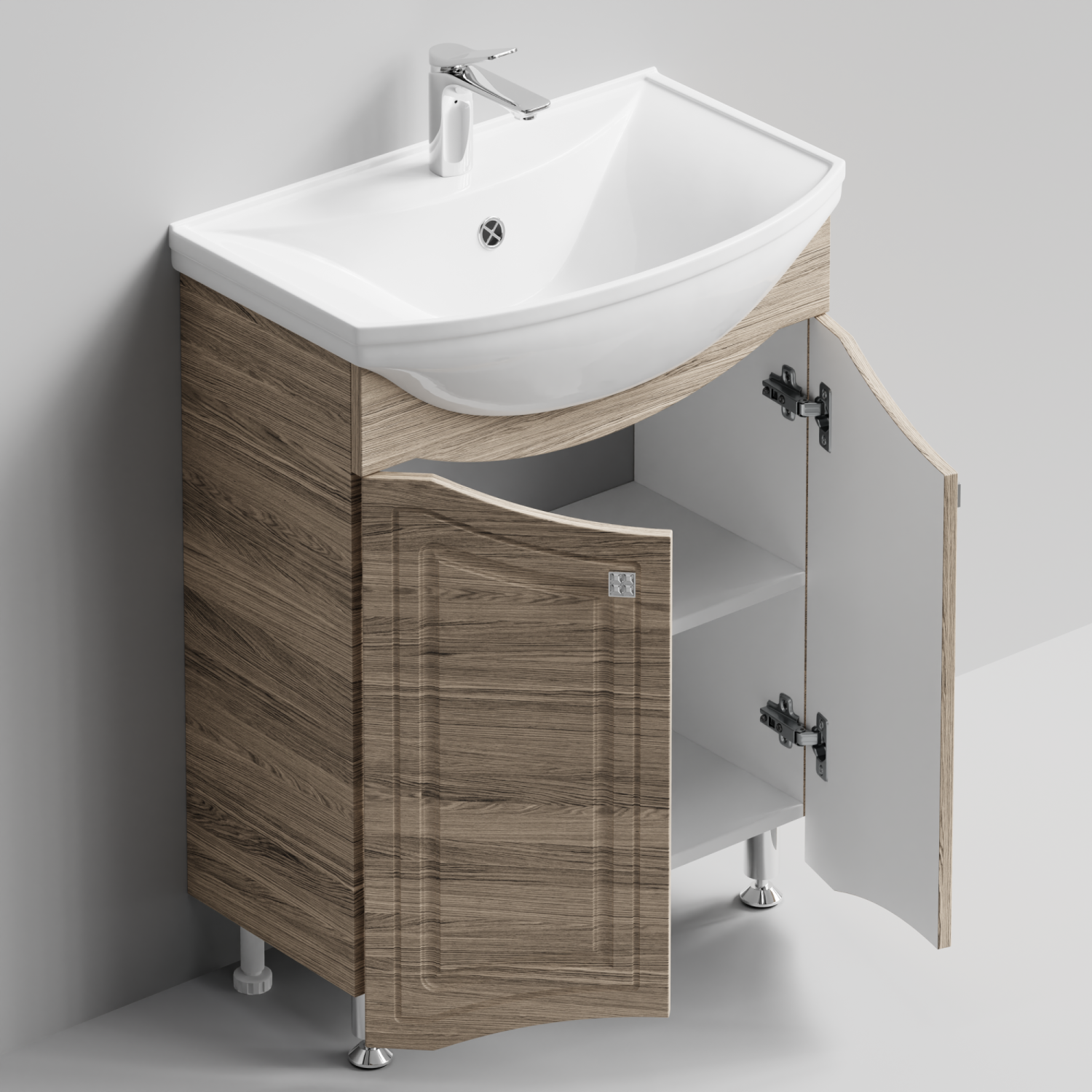 Тумба с раковиной Адам 65 напольная, Дубослив ореховый светлый