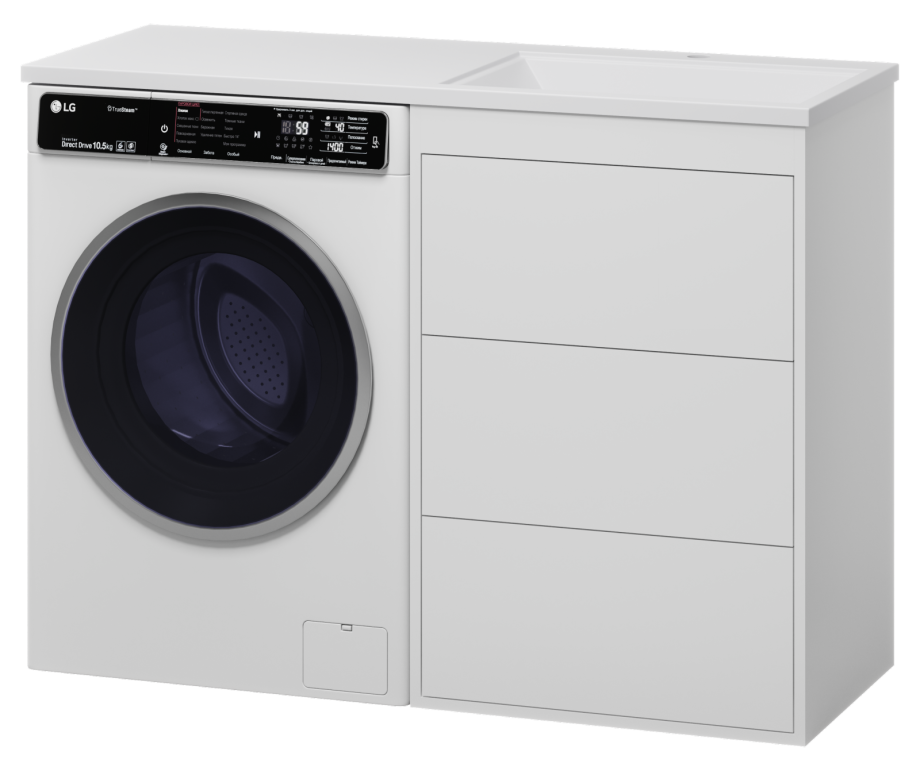 Тумба с раковиной Brevita Grafit 60 под стиральную машину, с раковиной Эстет Даллас 120 R, белый