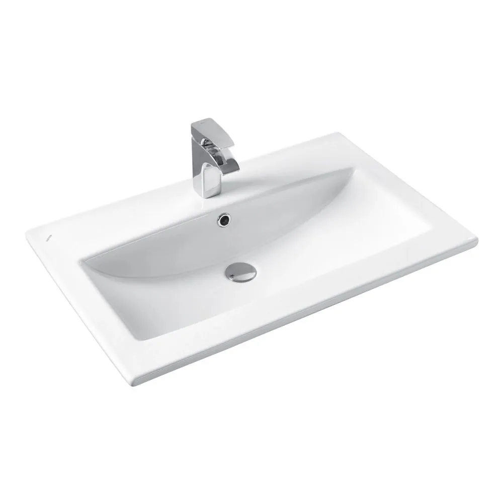 Тумба подвесная Viant Люксембург 75 с раковиной Элина 75, два ящика, темное дерево