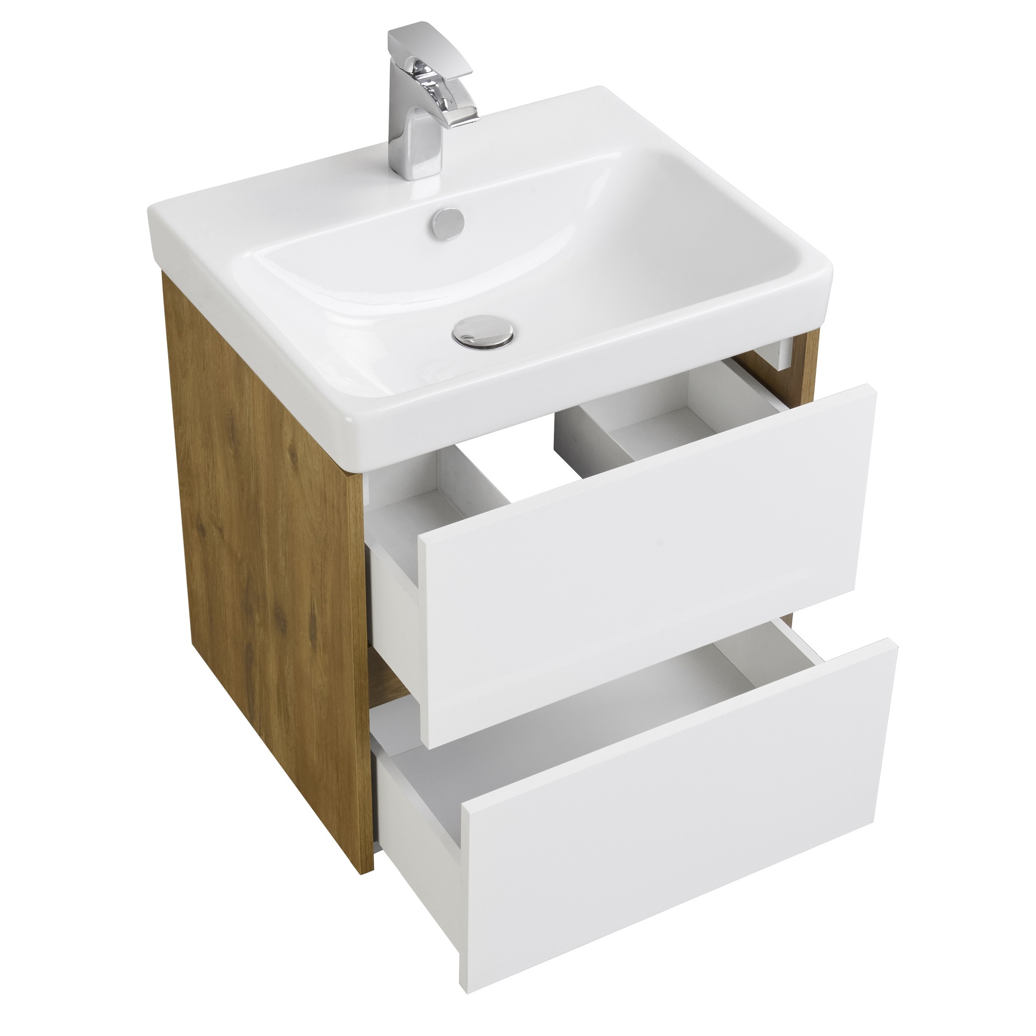 Тумба Aquaton Сканди 55 с раковиной Адриана 55, 2 ящика, подвесная, белый, дуб рустикальный