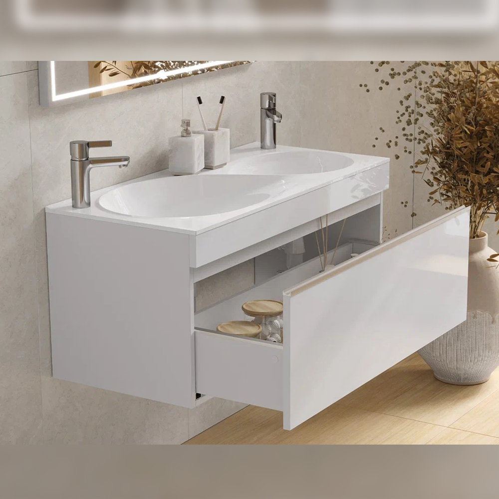 Тумба с раковиной подвесная Velvex Otto tp.OTO.OTT.100.1Y белый глянец, 100 см