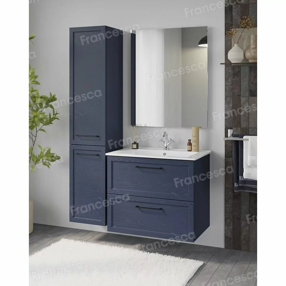 Тумба подвесная Венеция Мария 75 с раковиной Комфорт 75, синий матовый