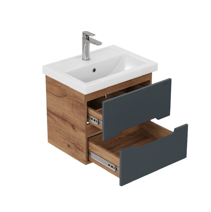 Тумба подвесная Onika Айленд с раковиной Фостер 60 графит/дуб крафт золотой