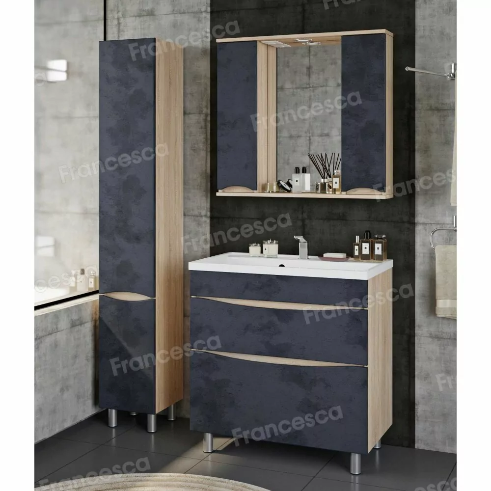 Тумба напольная Венеция Амали 80 с раковиной Слим 80, графит бетон