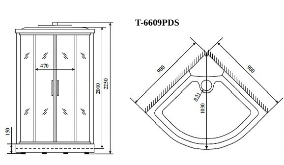 Душевая кабина Timo T-6609 PDS 90*90*220
