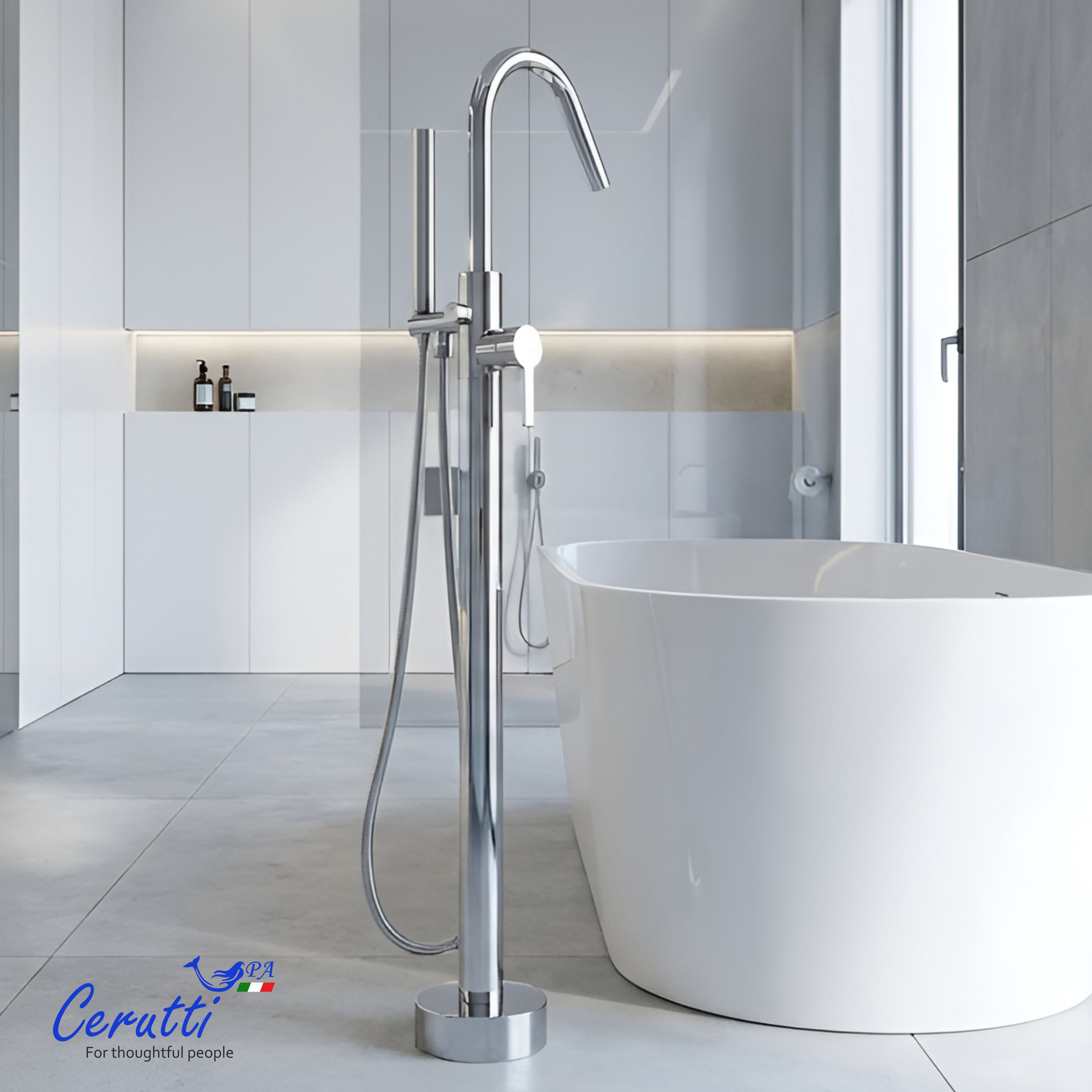 Смеситель напольный Ceruttispa Селла (SELLA) из латуни, цвет хром