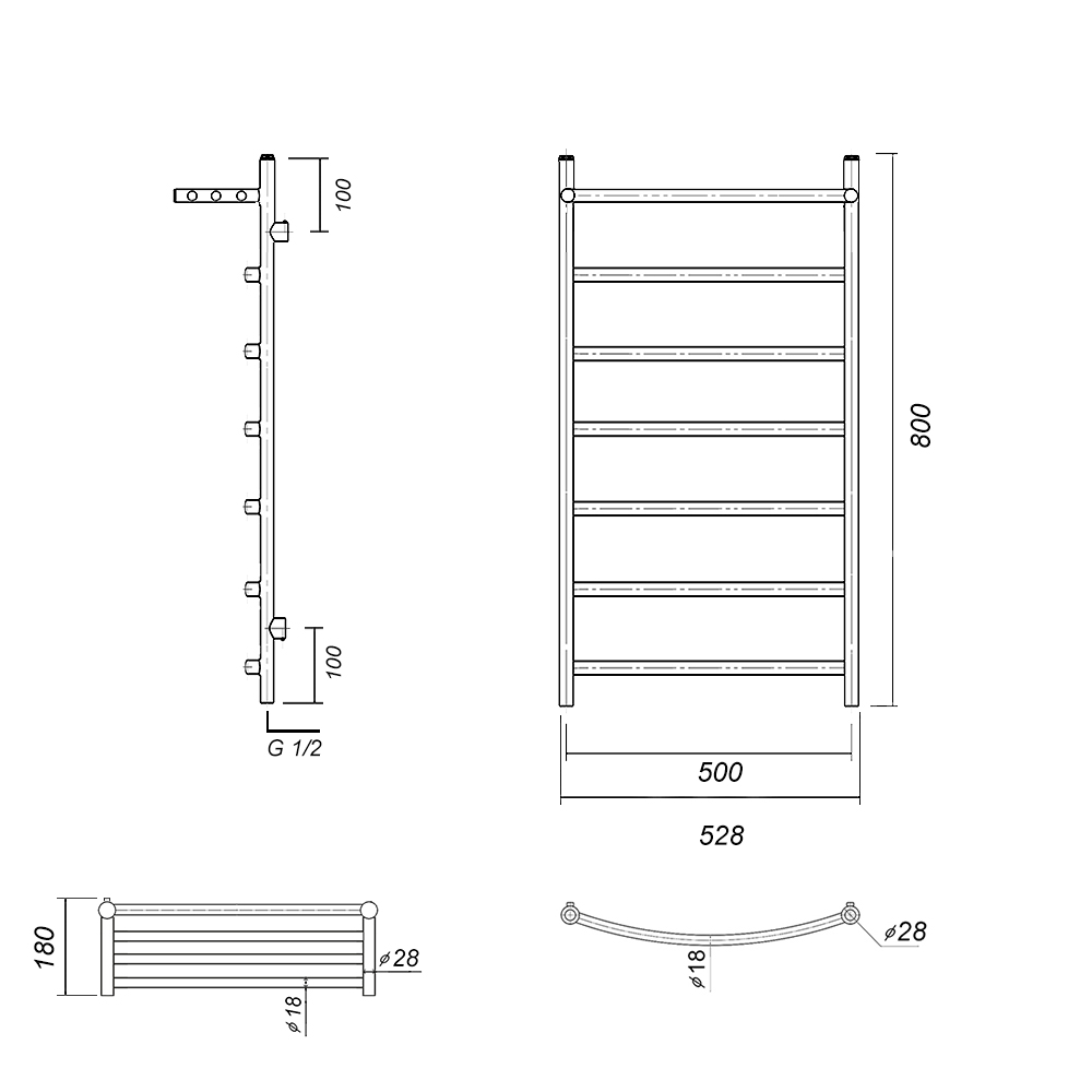 Полотенцесушитель водяной Domoterm Калипсо сп П7 500x800 АБР античная бронза