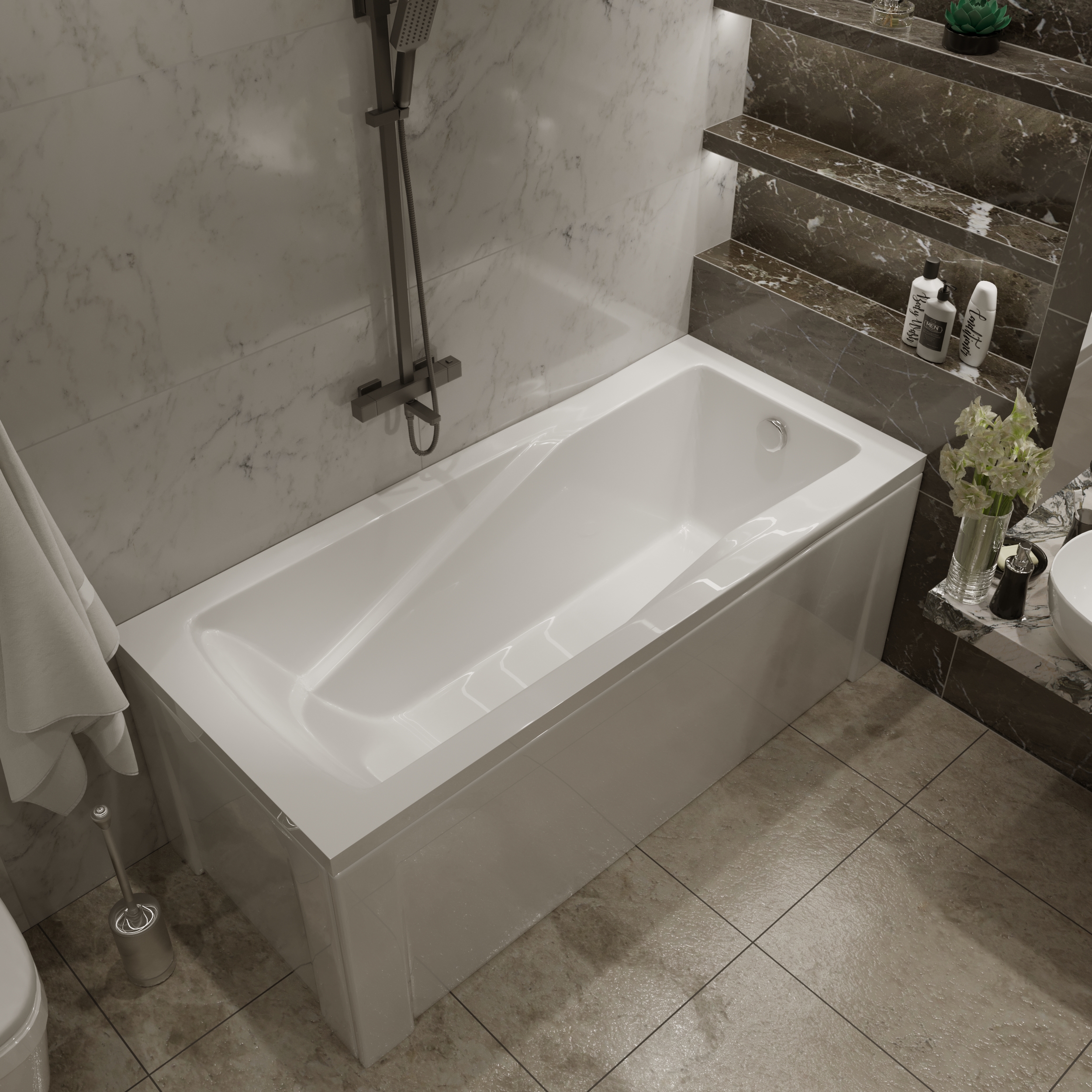 Комплект (3в1) Акриловая ванна TIMO HELLA1575 150*75*63+Каркас + Слив-перелив