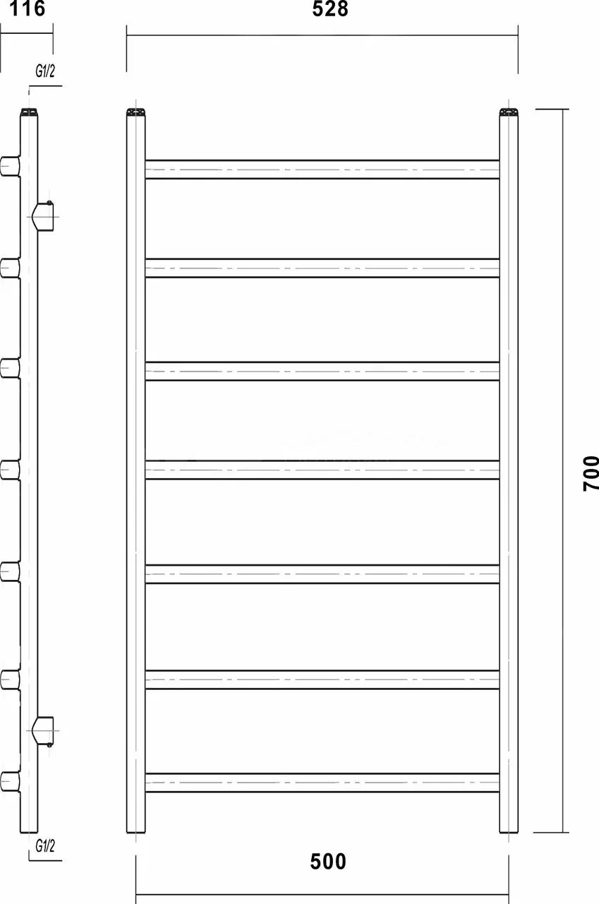 Полотенцесушитель водяной Domoterm Калипсо П7 500x700 черный матовый