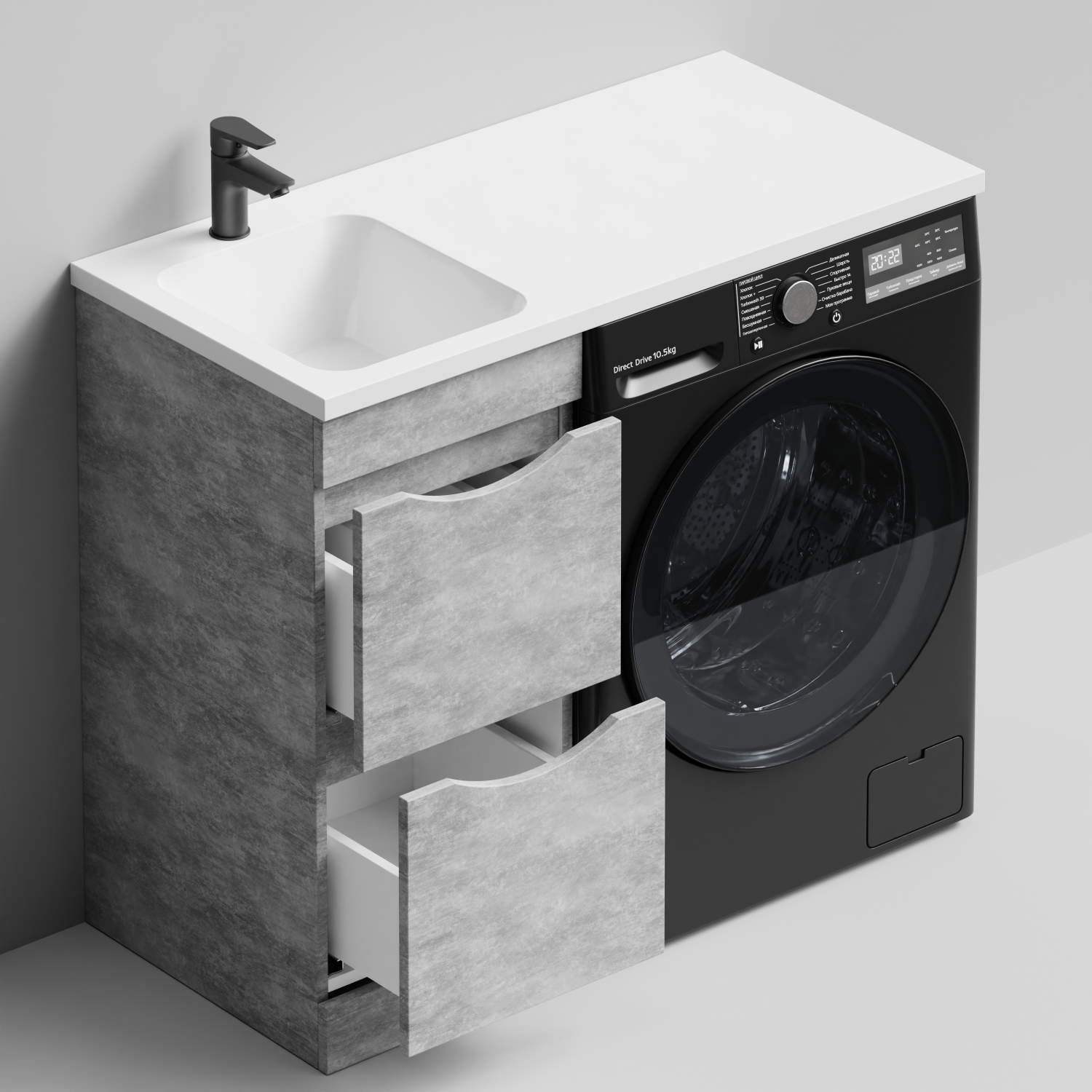 Тумба Vod-ok 38 с раковиной Смайл 100 напольная, под стиральную машину, левая, Горный камень