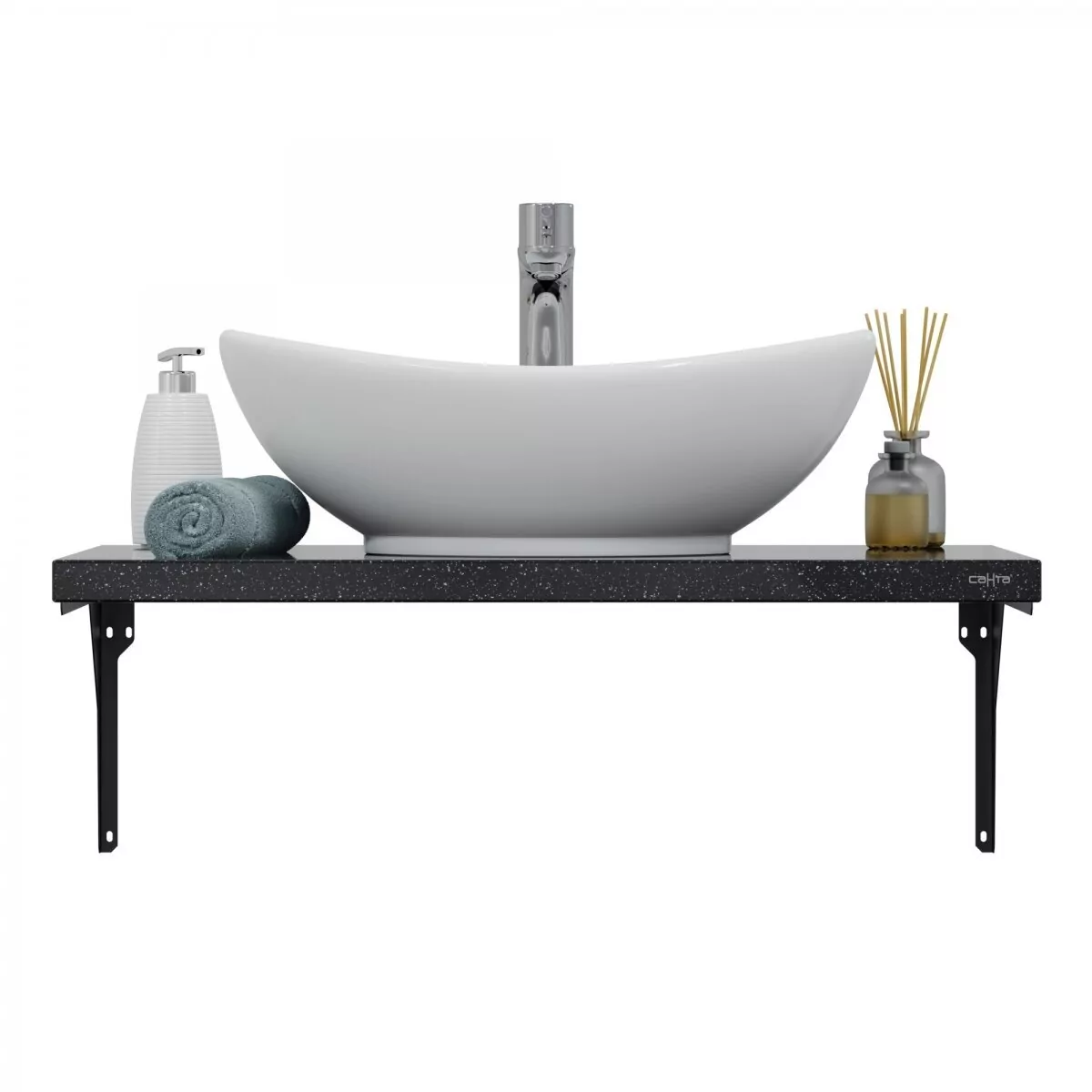 Столешница Санта 80х45 млечный путь, на кронштейнах, с раковиной Гамма 56