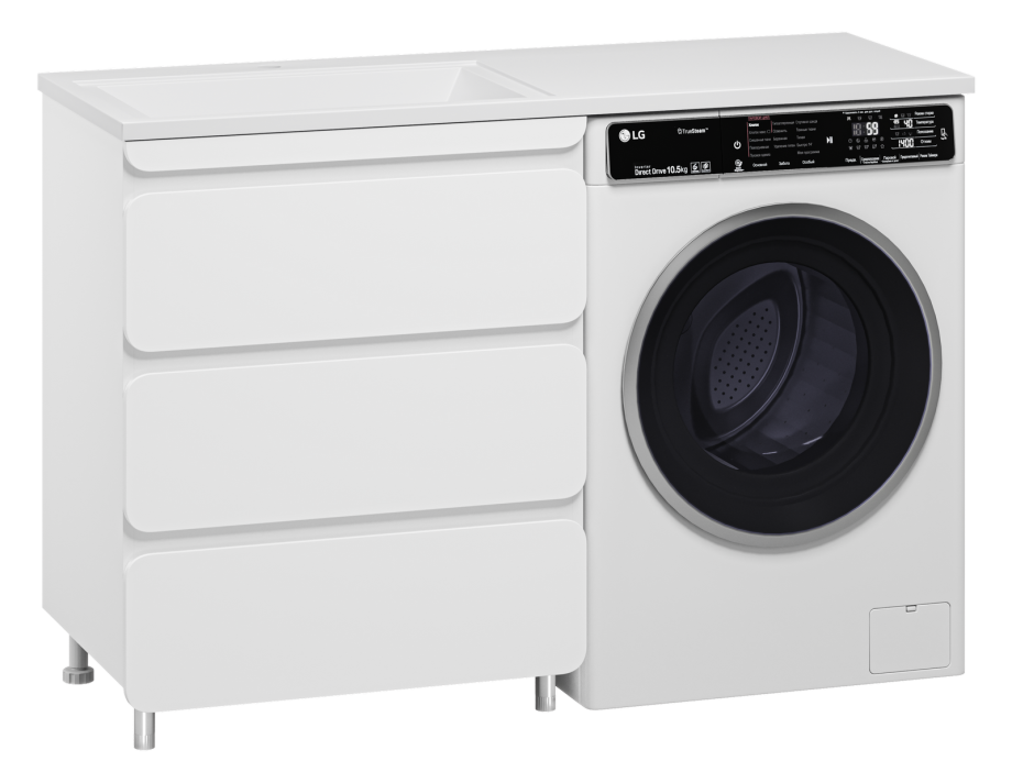 Тумба с раковиной Misty Чегет 70 под стиральную машину, с раковиной Misty Гавана 130 L, белый