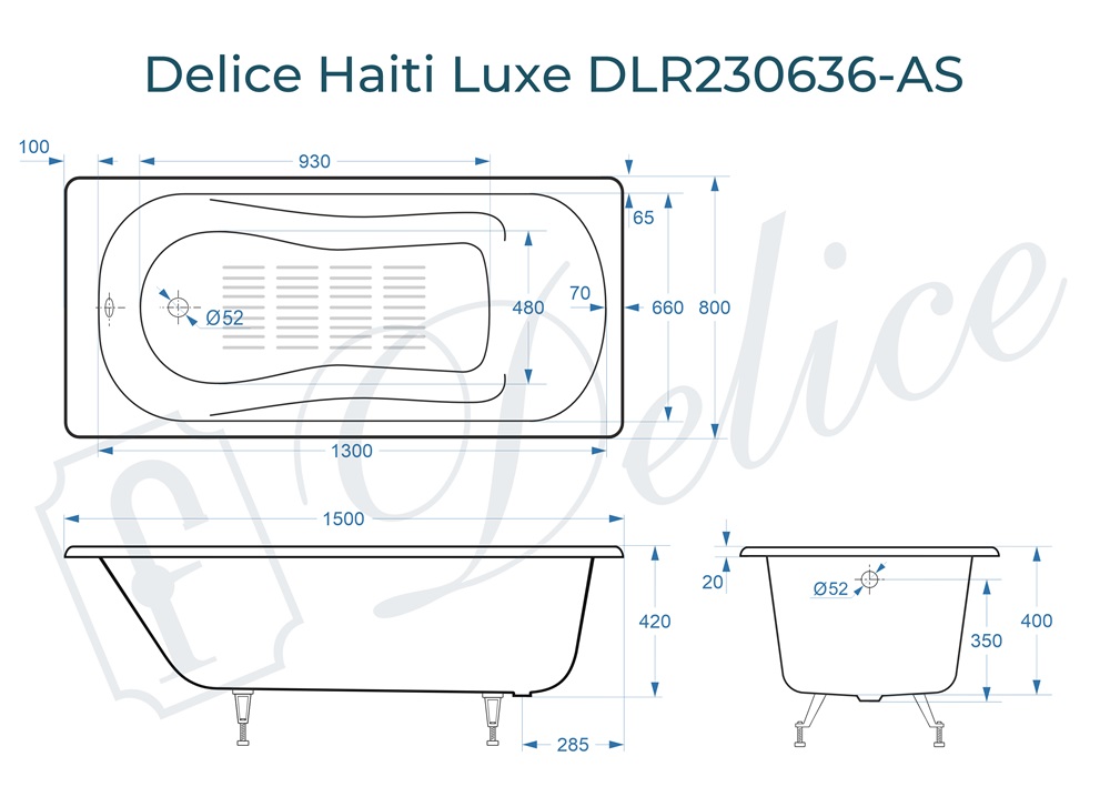 Ванна чугунная Delice Haiti Luxe 150х80 DLR230636-AS с антискользящим покрытием