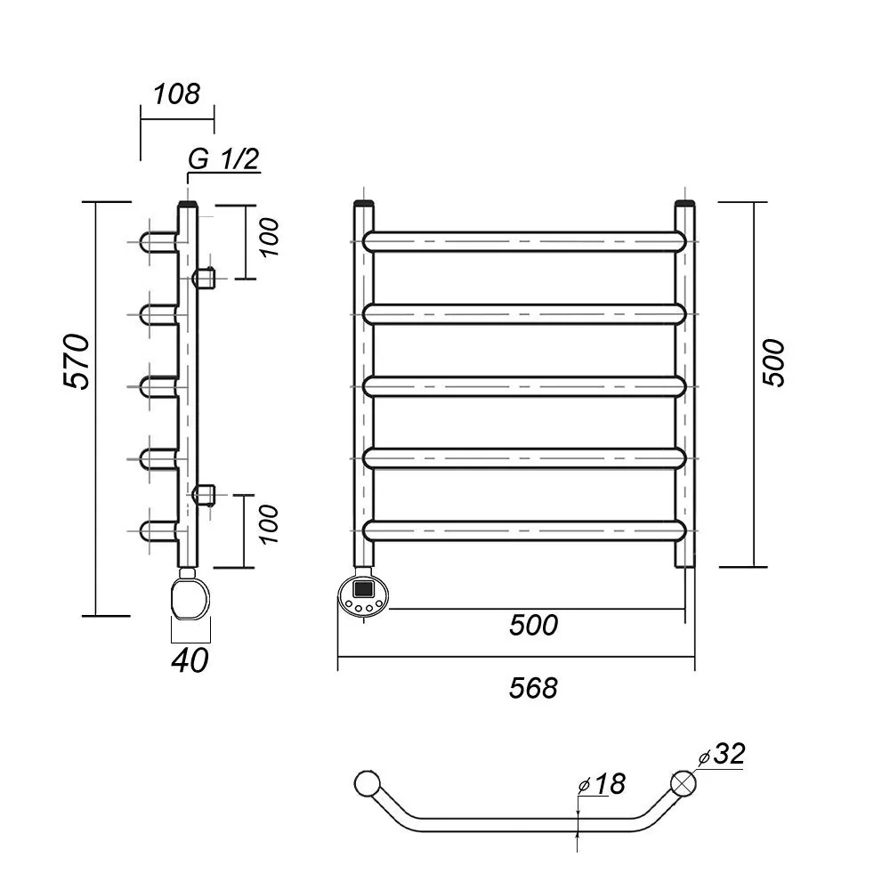 Полотенцесушитель электрический Domoterm Лаура П5 500х500 EL левый, хром