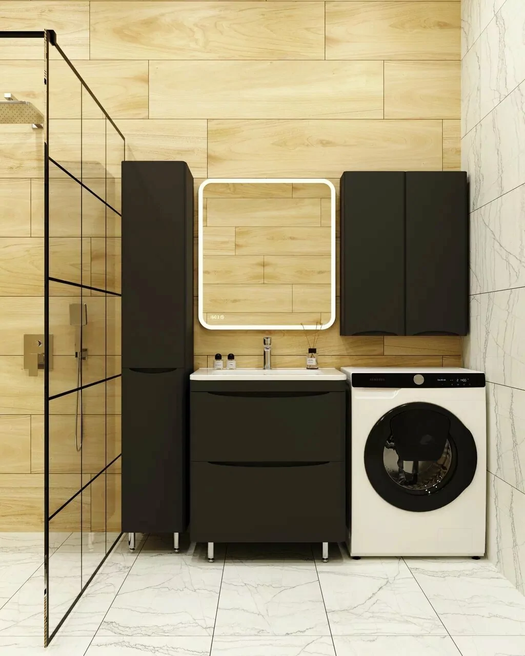 Пенал Style Line Бергамо 30 L напольный, с корзиной, черный