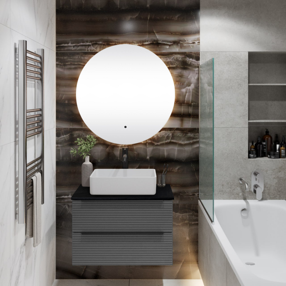 Тумба подвесная Runo Орлеан 70 под накладную раковину, серый/чёрный