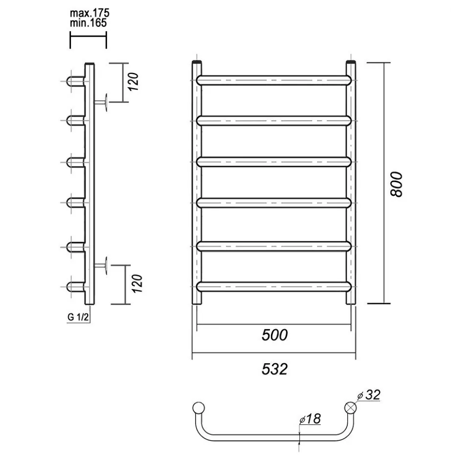 Полотенцесушитель водяной Domoterm Стефано П6 500х800 хром