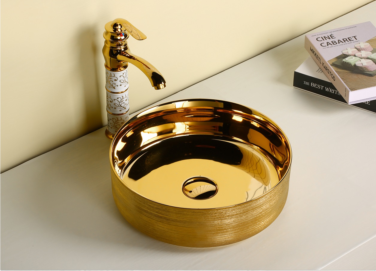 Раковина Ceruttispa CR7044AS накладная, золото, круглая 360х360х120