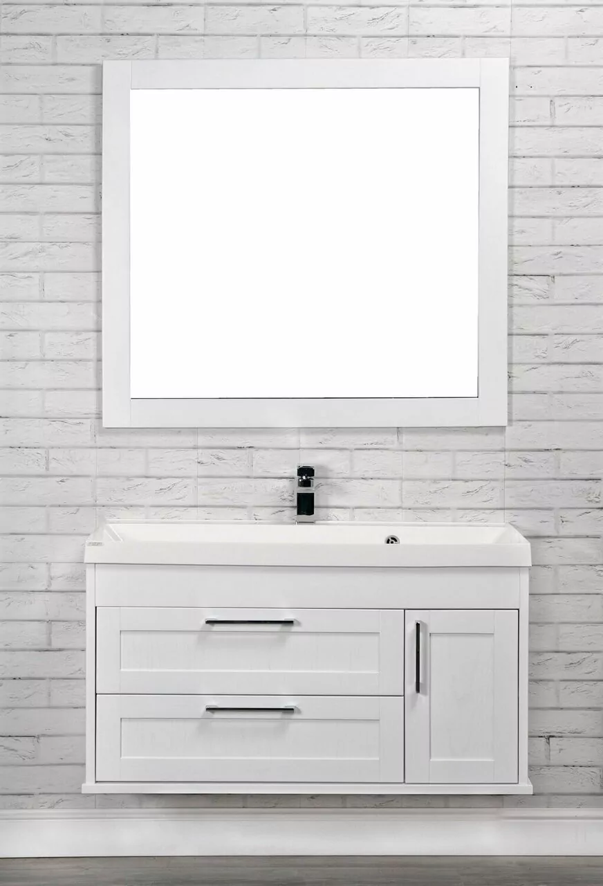 Тумба подвесная ValenHouse Эйвори 100 с раковиной Classic 100, 2 ящика, 1 дверь, белая