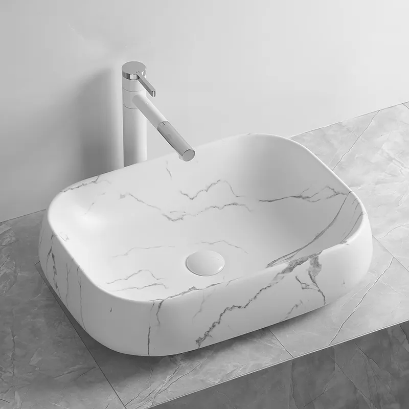 Раковина Ceruttispa CR0086 MMW2 накладная, мрамор матовый белый, прямоугольная 565х400х145