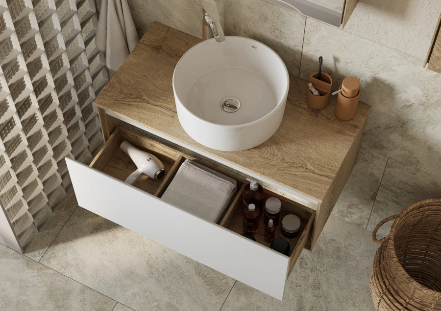 Тумба подвесная AQUATON Либерти 90, столешница, раковина MILA 50х35, дуб эльвезия